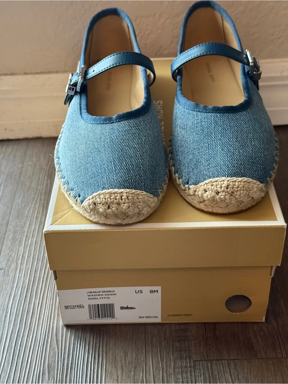 Michael Kors Blue Denim Mary Jane Espadrilles with Woven Toe